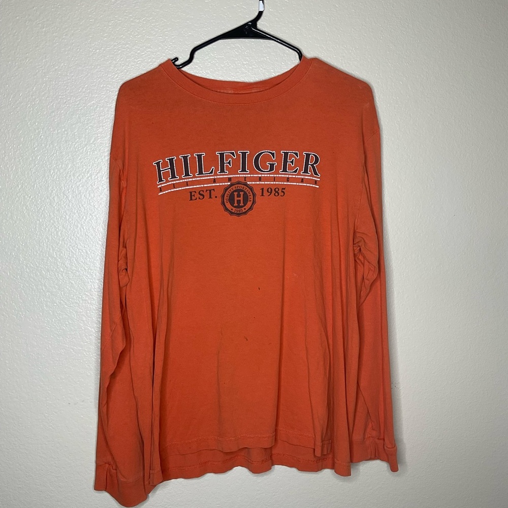 Tommy Hilfiger Orange Long Sleeve Sportswear Shirt Size Medium